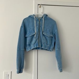 Cropped Knit Zip Up hoodie Urban Outfitters